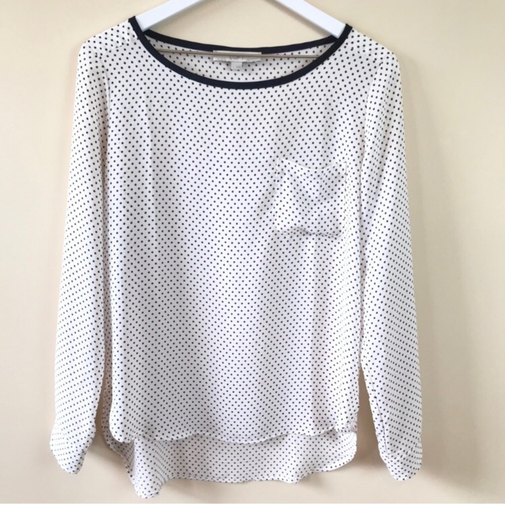 LOFT White w/ Red Polka Dots Pocket Blouse